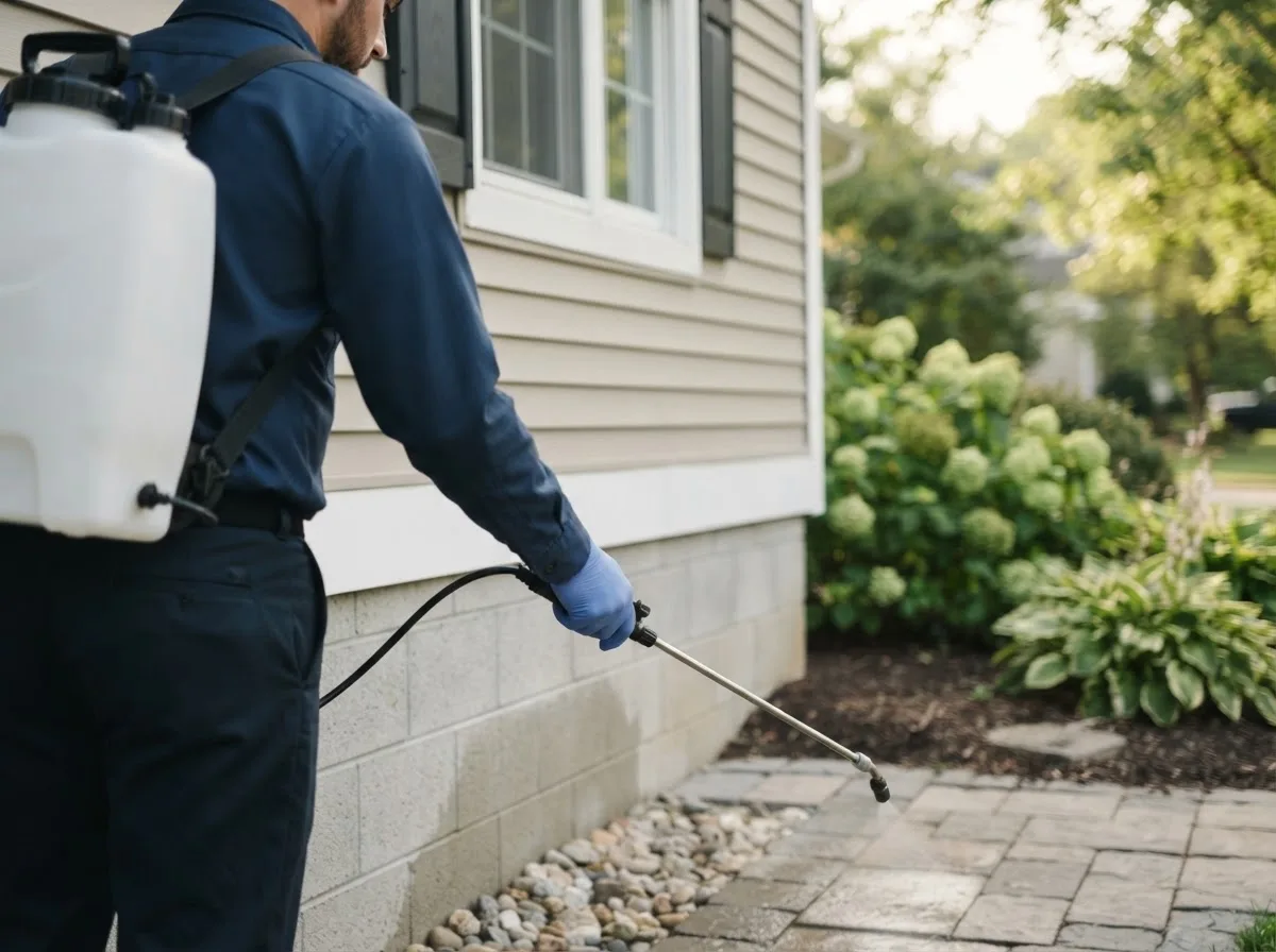 Pest control technician inspecting a home in Sardinia, OH